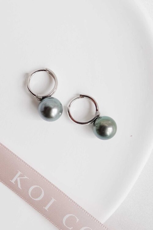 Black Tahitian Pearl Hoop Earrings